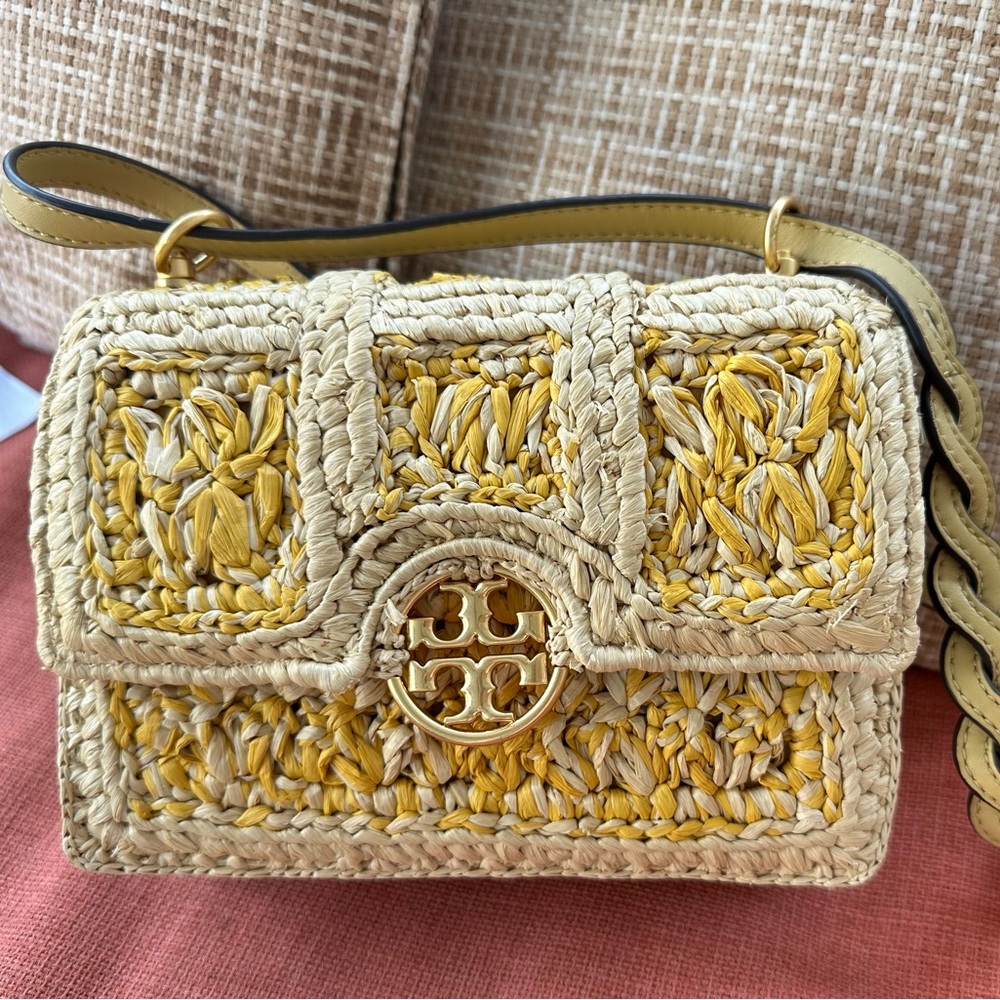 Brand New w/proof of purchase Tory Burch Yellow and Cream Woven Bag